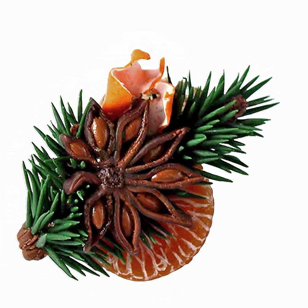 Christmas Spark:  Mandarin & Anise Brooch Polymer Clay.