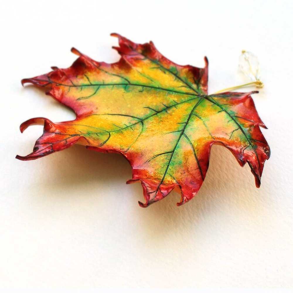 Autumn Sonnet : Maple Leaf Brooch Polymer Clay.