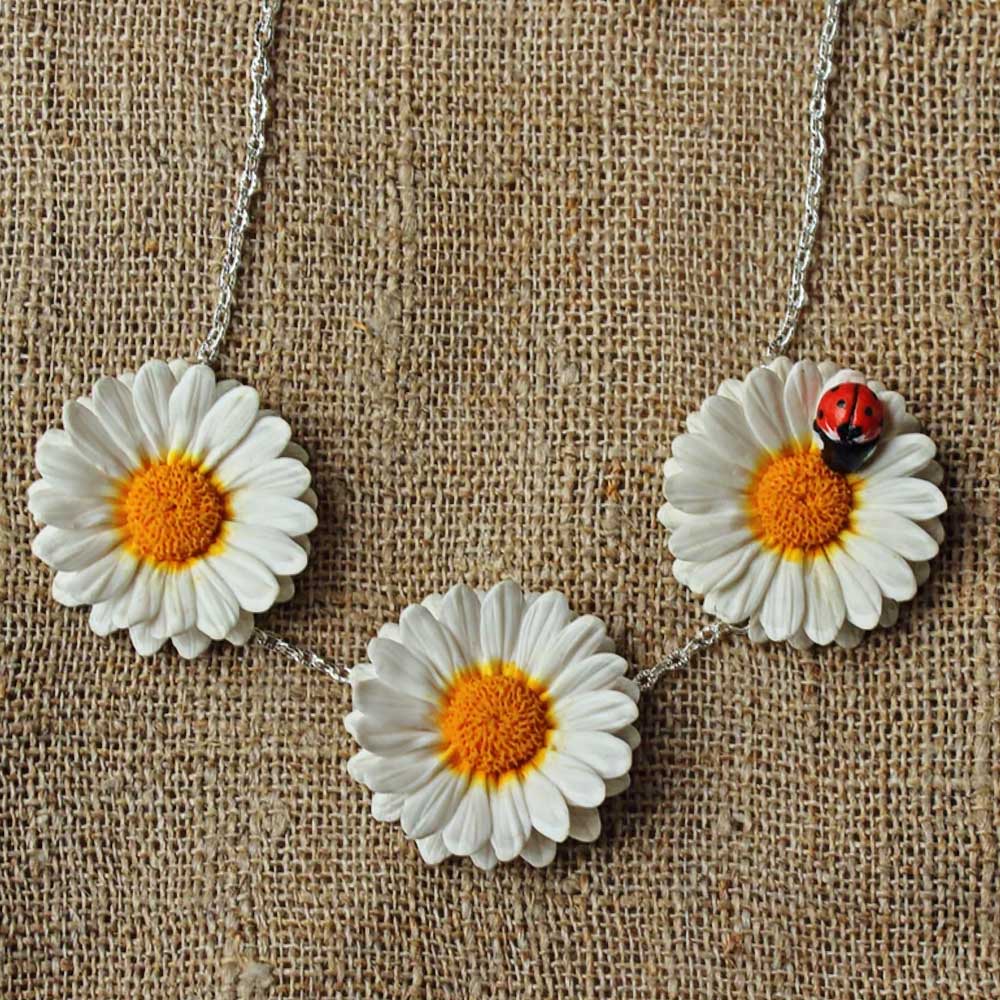 Bouquet Happiness: Necklace Daisy Polymer Clay.