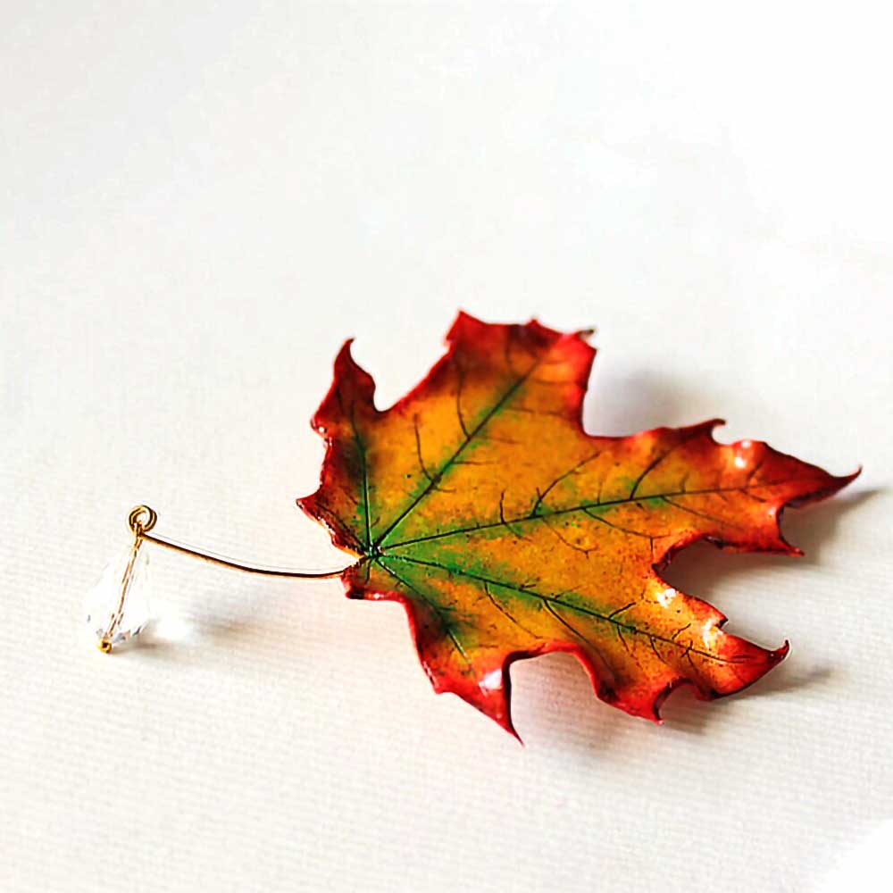 Autumn Sonnet : Maple Leaf Brooch Polymer Clay.