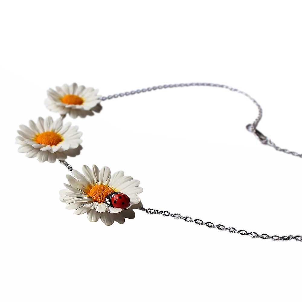 Bouquet Happiness: Necklace Daisy Polymer Clay.