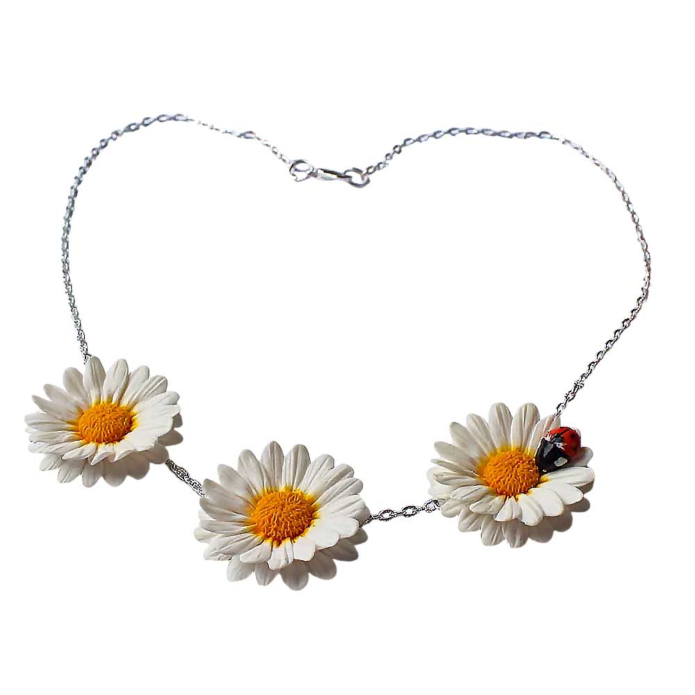 Bouquet Happiness: Necklace Daisy Polymer Clay.