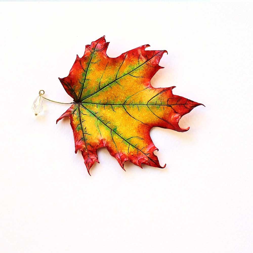 Autumn Sonnet : Maple Leaf Brooch Polymer Clay.