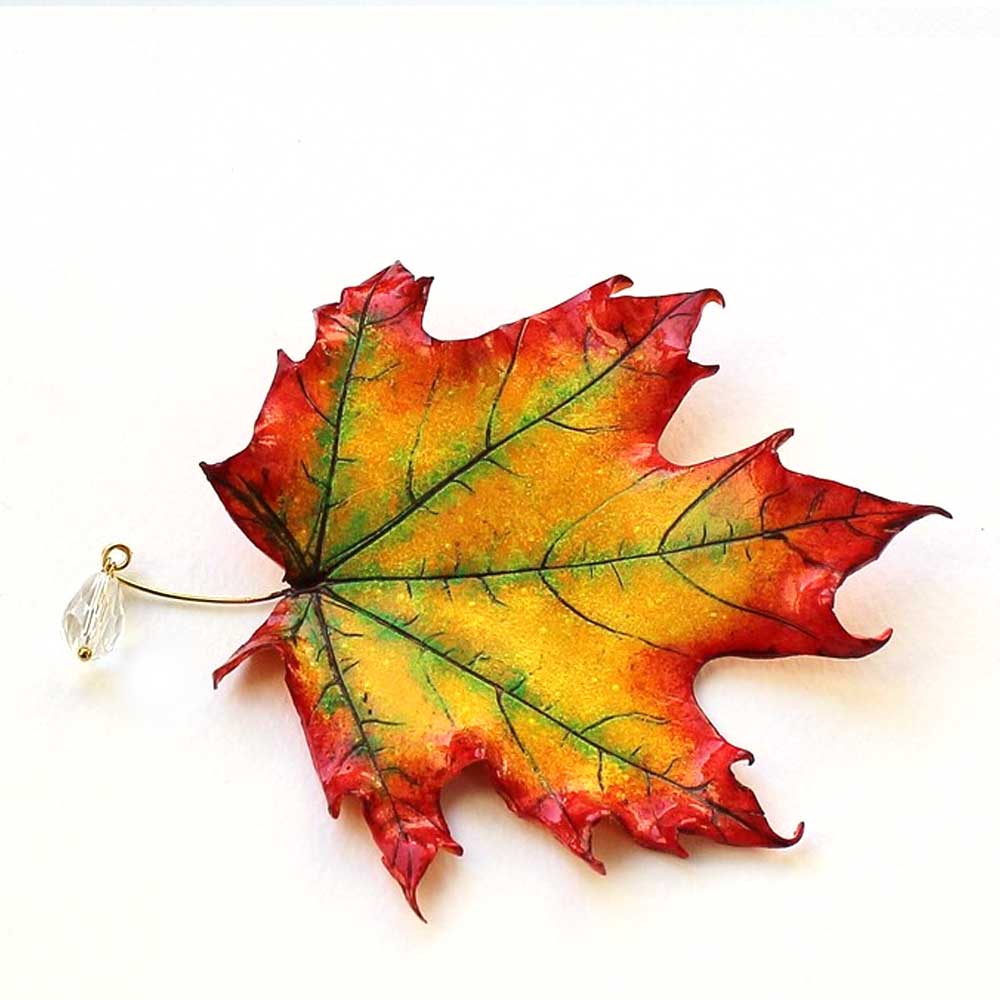 Autumn Sonnet : Maple Leaf Brooch Polymer Clay.