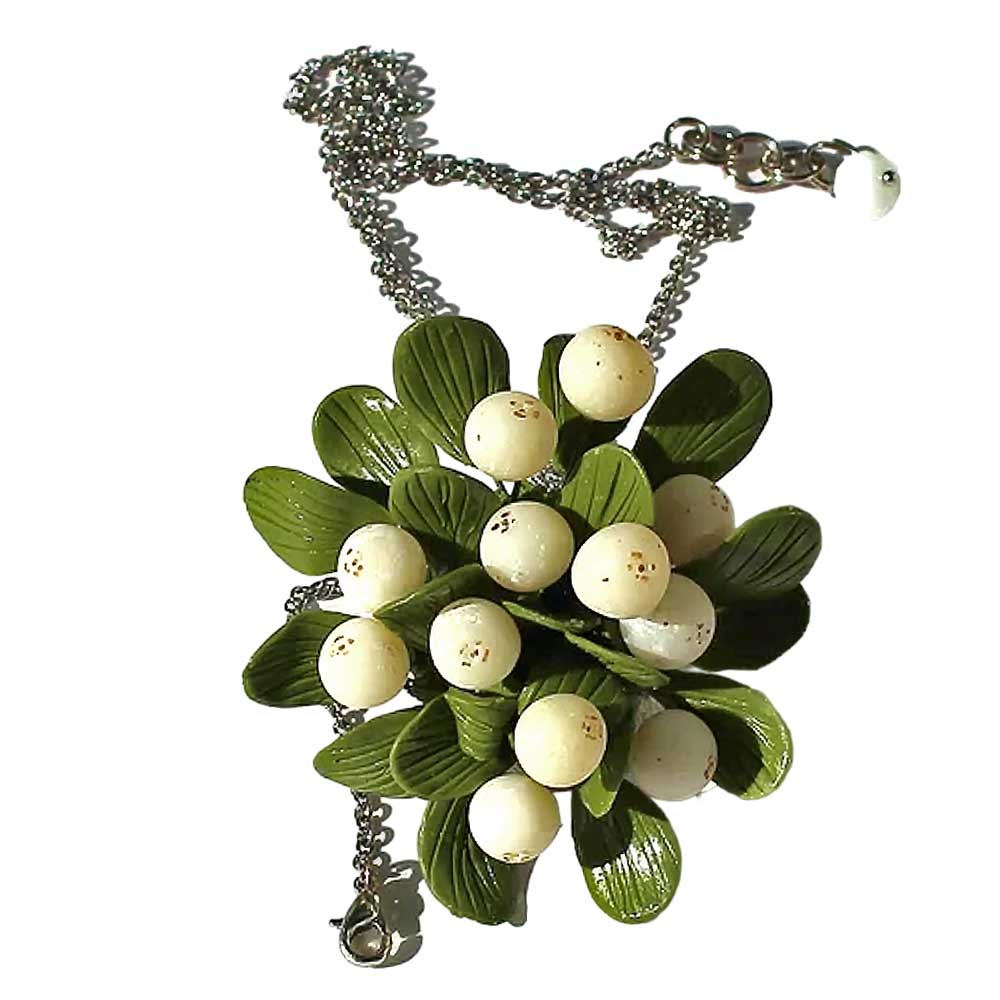 Winter Glamour: Mistletoe Brooch & Pendant Polymer Clay.