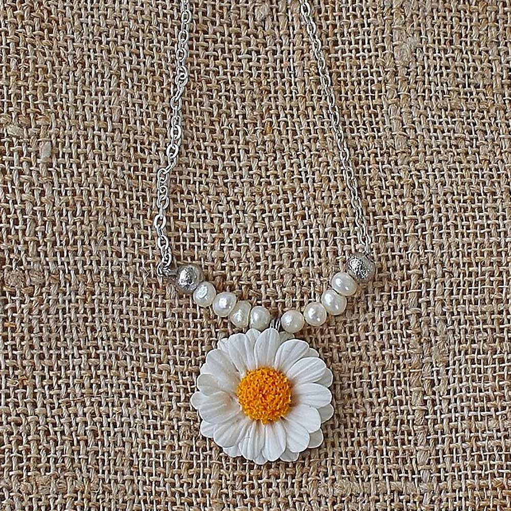 Pearl Dew: Daisy Necklace Polymer Clay.