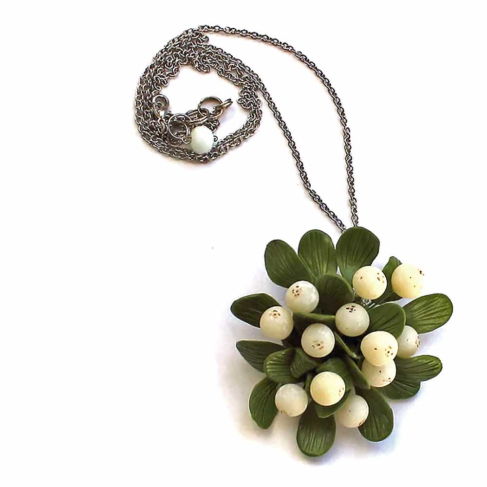 Winter Glamour: Mistletoe Brooch & Pendant Polymer Clay.