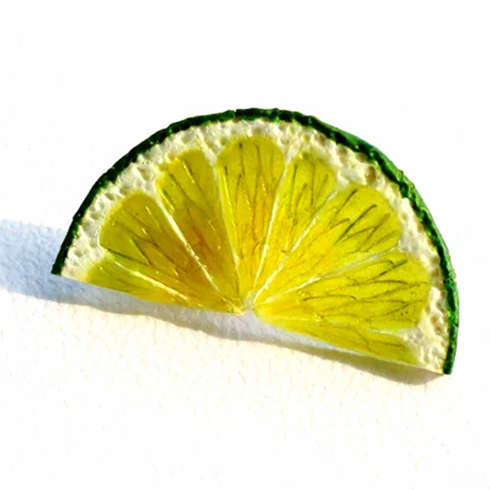 Citrus Pep: Lemon (Lime) Brooch Polymer Clay.