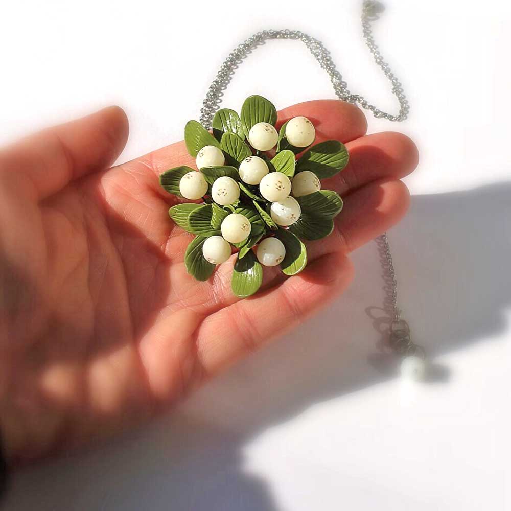 Winter Glamour: Mistletoe Brooch & Pendant Polymer Clay.