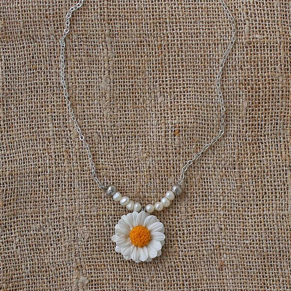 Pearl Dew: Daisy Necklace Polymer Clay.