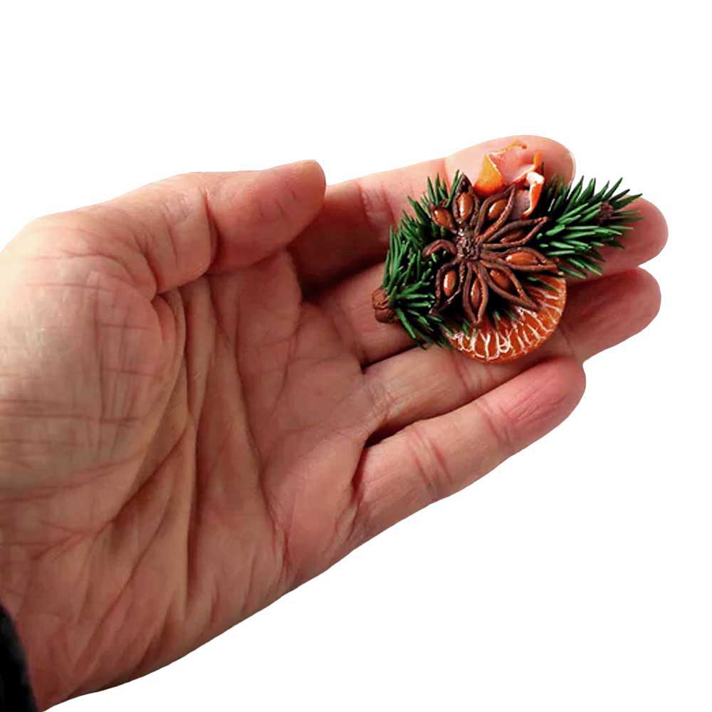 Christmas Spark:  Mandarin & Anise Brooch Polymer Clay.