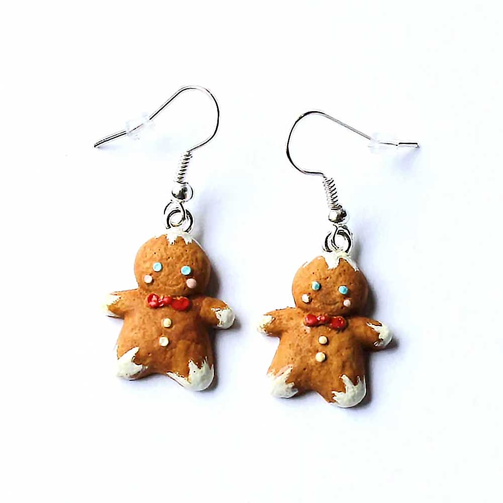 Christmas Pranksters: Gingerbread Man Earrings Polymer Clay.