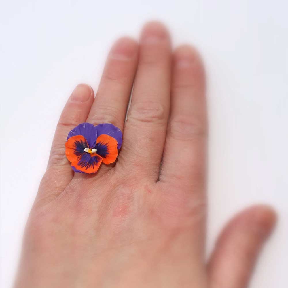 Floral Whimsy: Pansy Ring Polymer Clay.