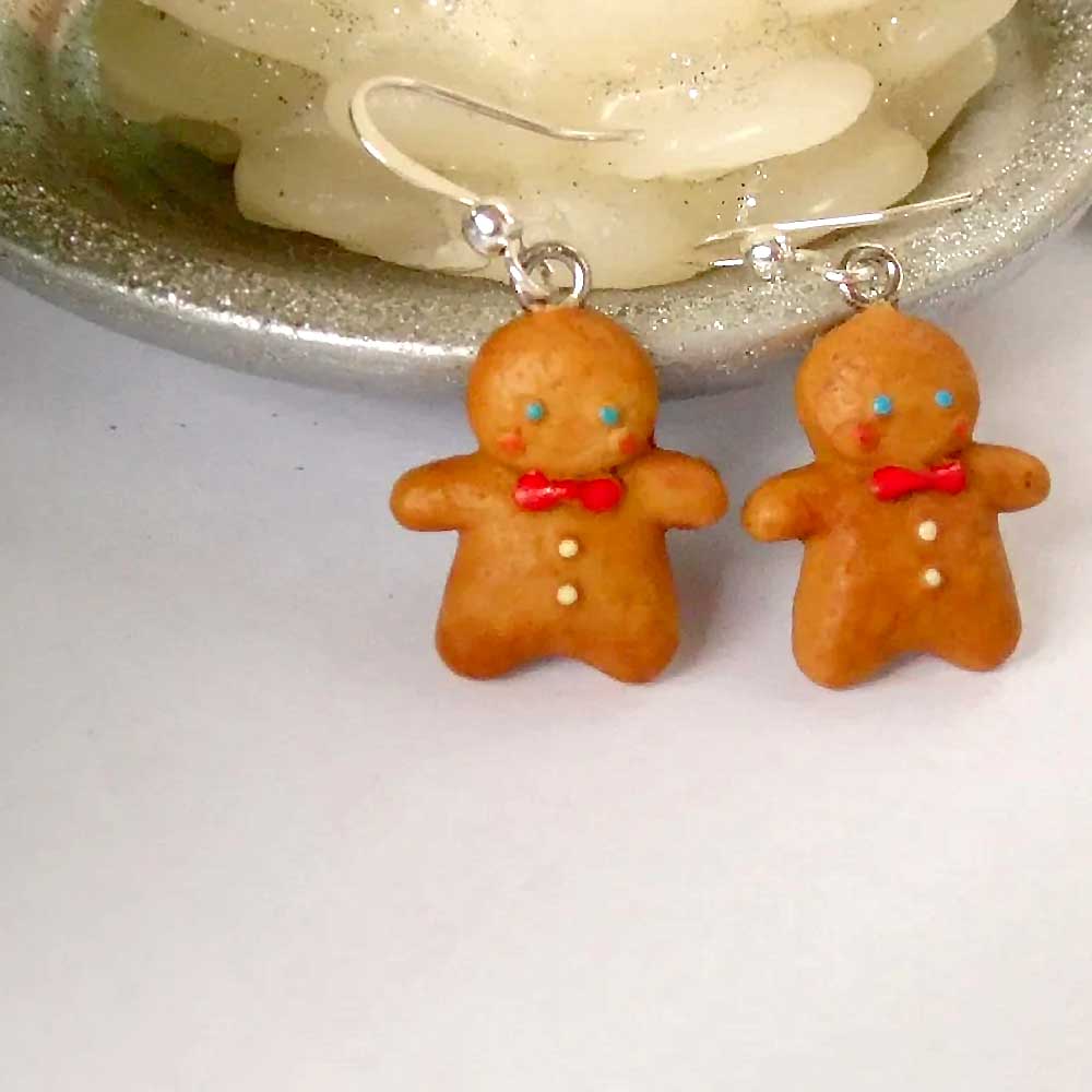 Christmas Pranksters: Gingerbread Man Earrings Polymer Clay.