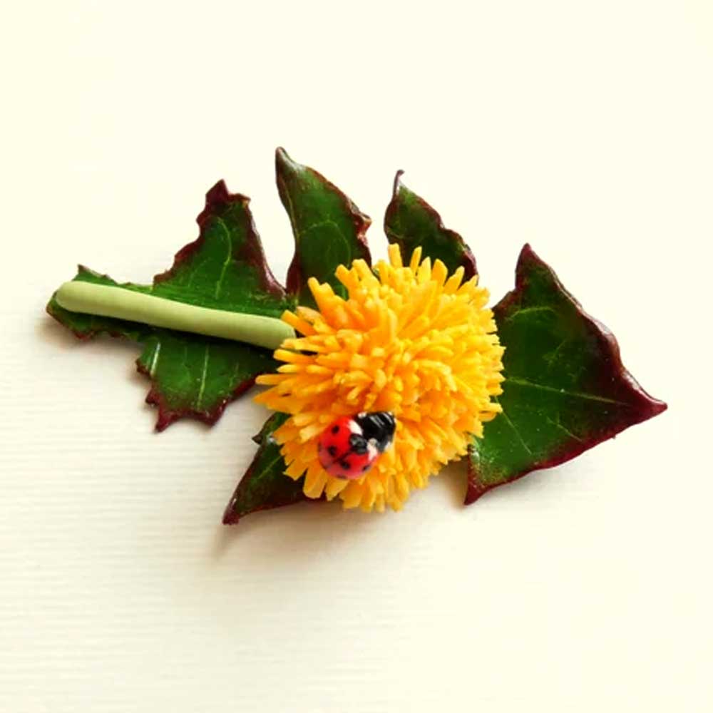 Summer Tandem: Dandelion & Ladybug Brooch Polymer Clay.