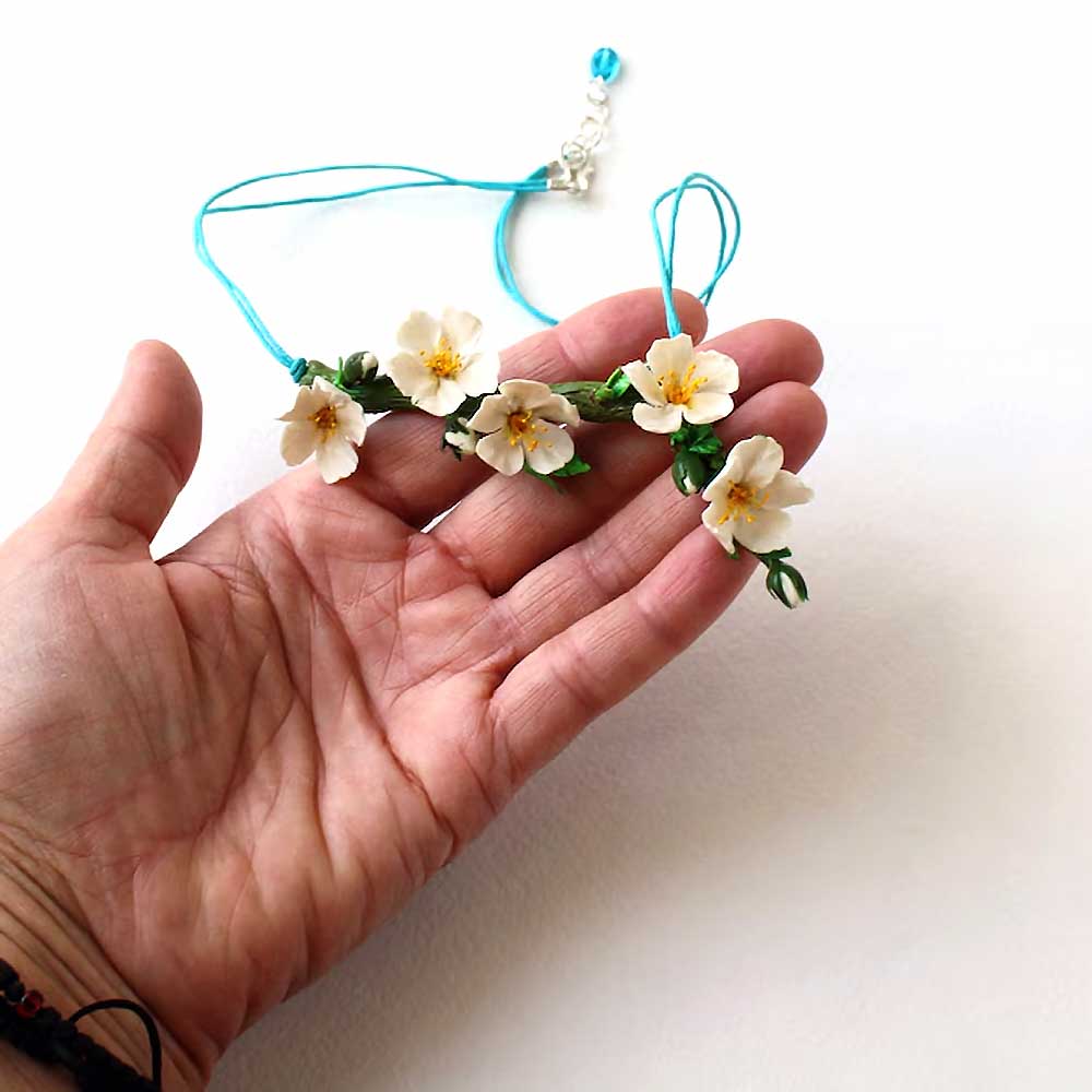 Melody of Spring : Almond Blossom Necklace Polymer Clay.