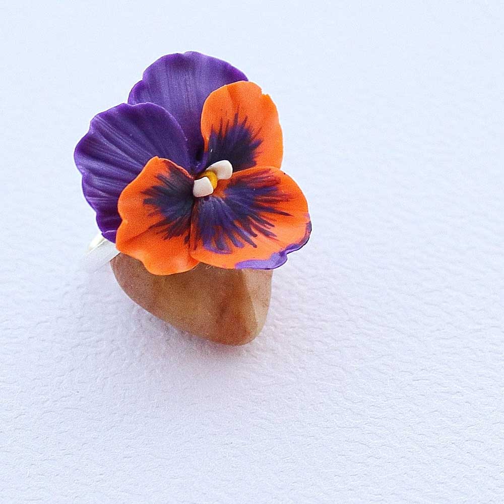 Floral Whimsy: Pansy Ring Polymer Clay.