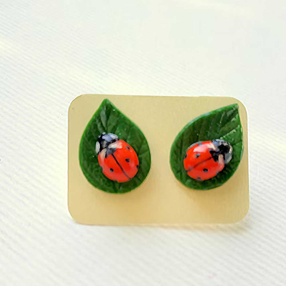 Bright Accent: Ladybug Earrings Polymer Clay.