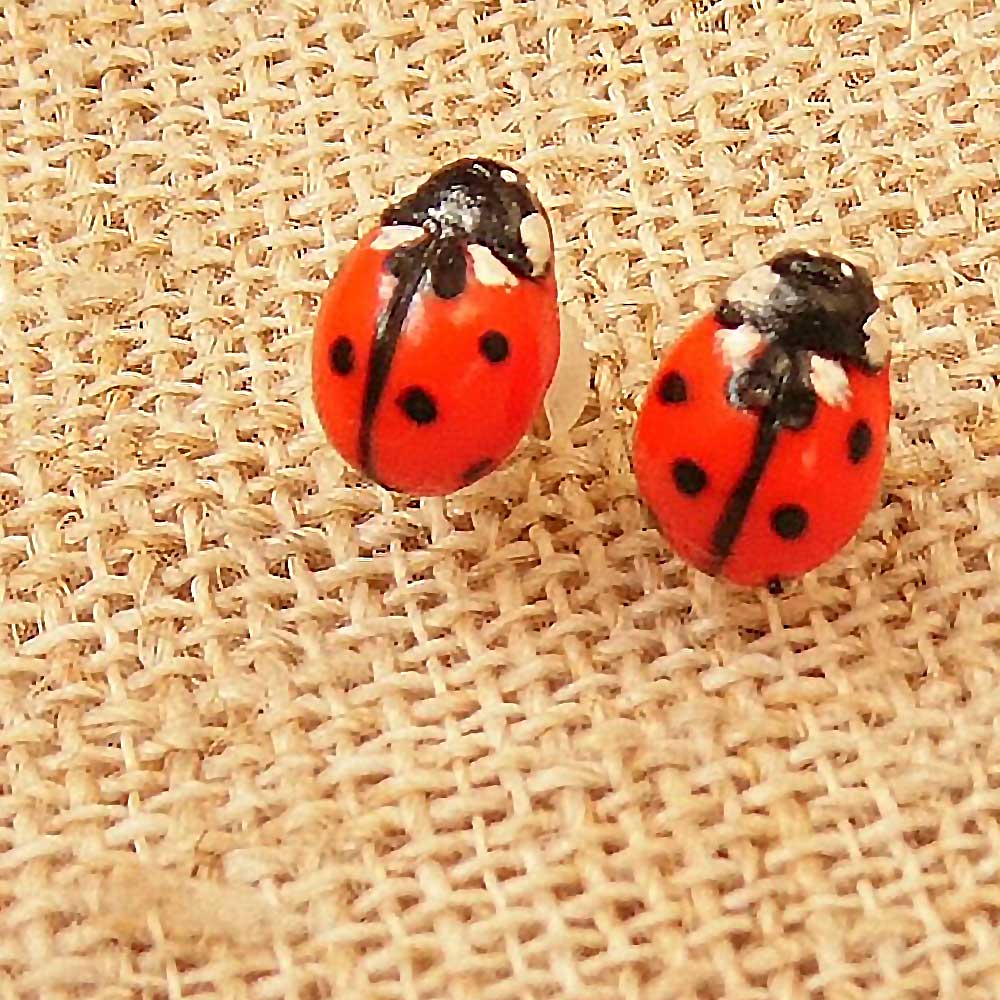 Bright Accent: Ladybug Earrings Polymer Clay.