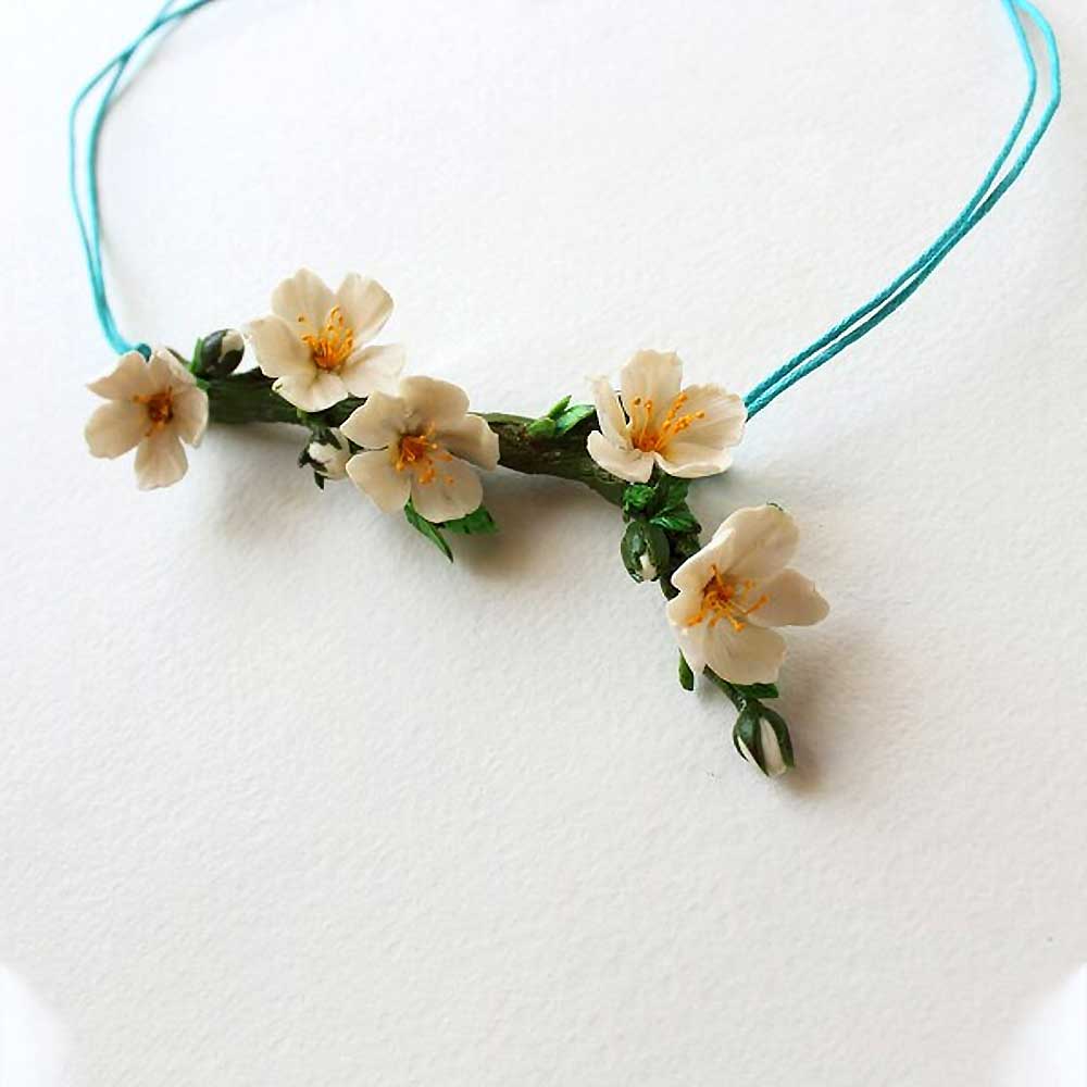 Melody of Spring : Almond Blossom Necklace Polymer Clay.