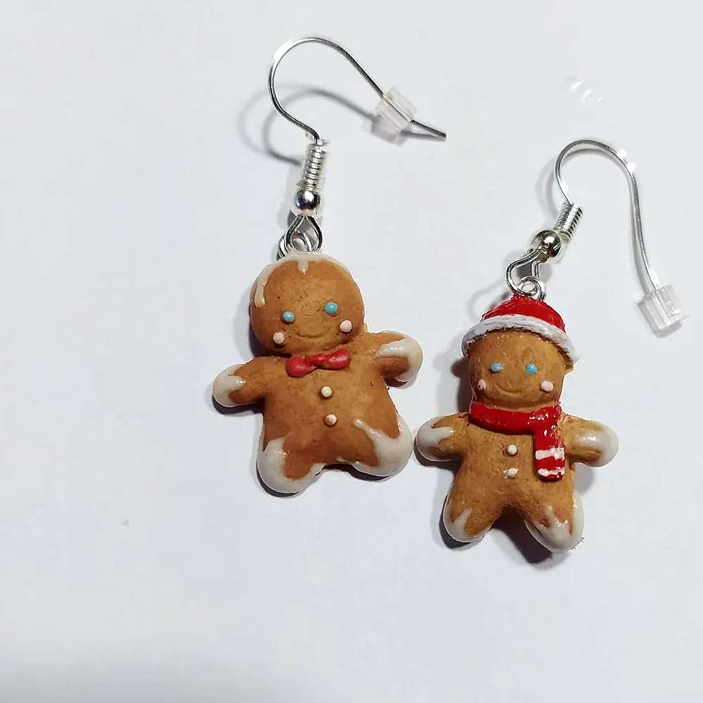 Christmas Pranksters: Gingerbread Man Earrings Polymer Clay.