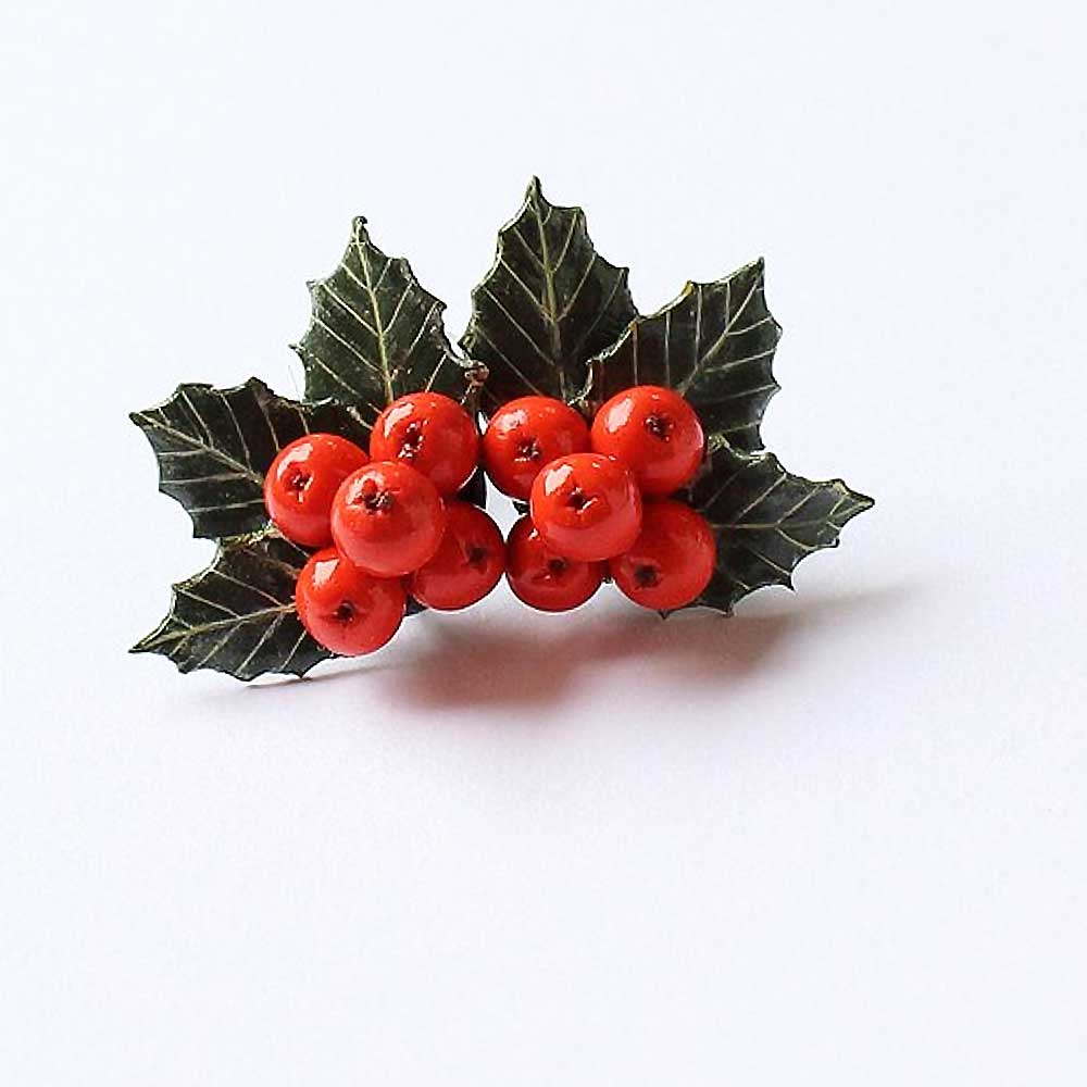 Winter's Сharm: Holly Berry Earring Polymer Clay.