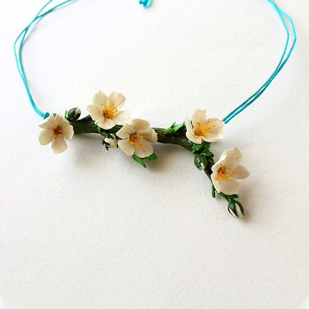 Melody of Spring : Almond Blossom Necklace Polymer Clay.