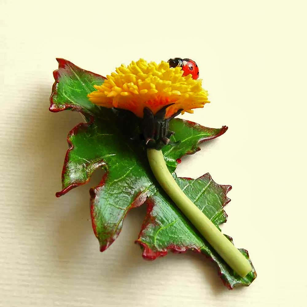 Summer Tandem: Dandelion & Ladybug Brooch Polymer Clay.