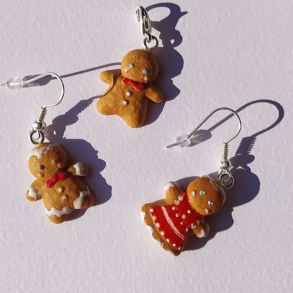 Christmas Pranksters: Gingerbread Man Earrings Polymer Clay.