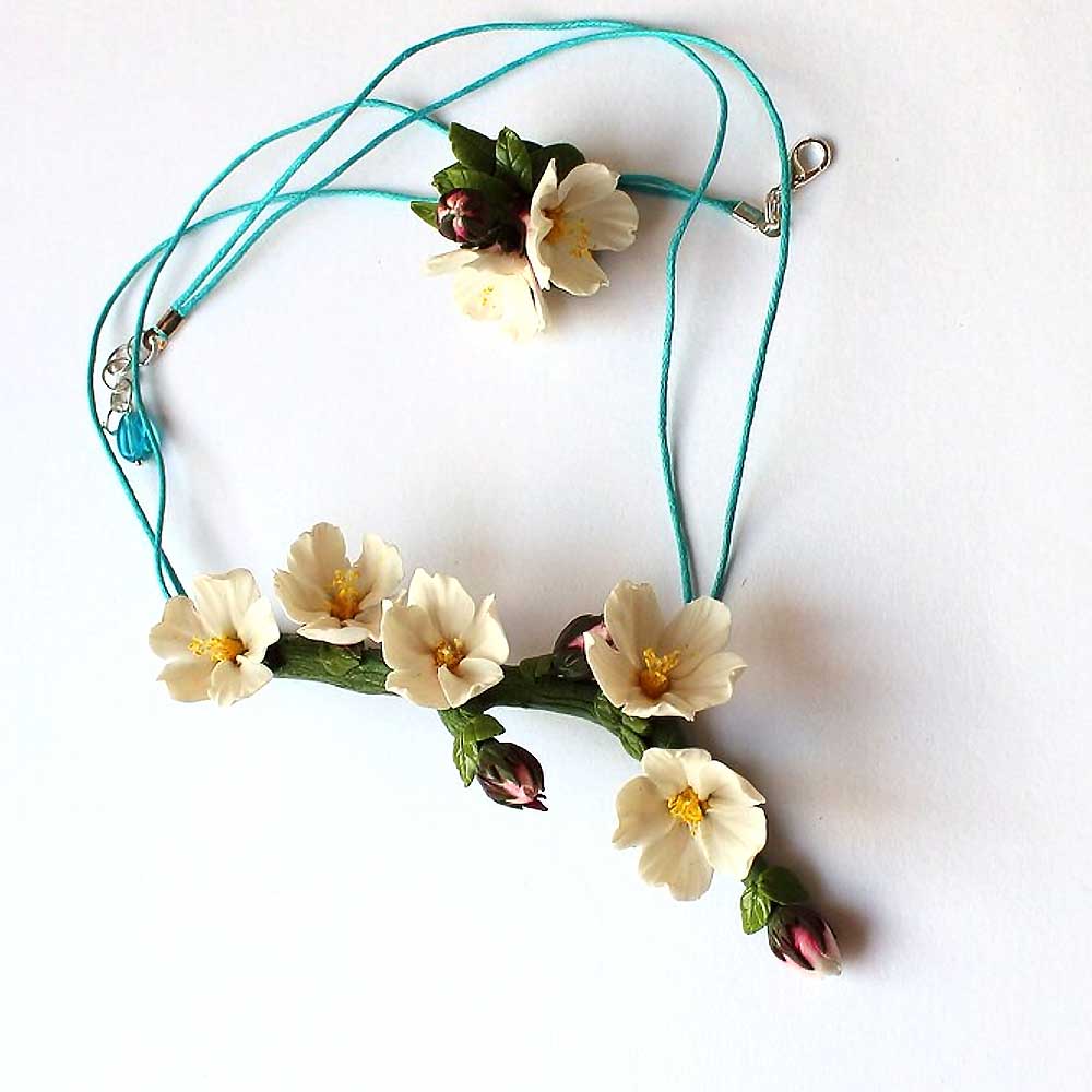 Melody of Spring : Almond Blossom Necklace Polymer Clay.