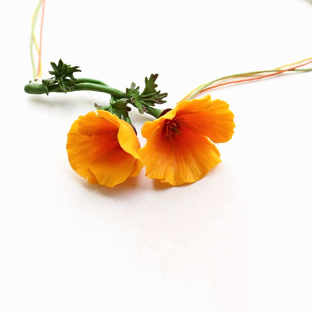 Fire Flower: California Poppies Necklace Polymer Clay.