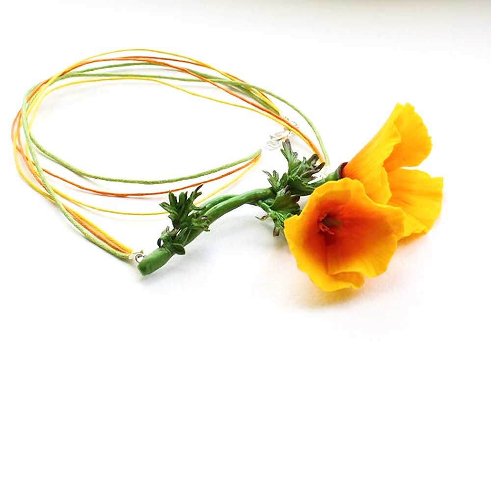 Fire Flower: California Poppies Necklace Polymer Clay.