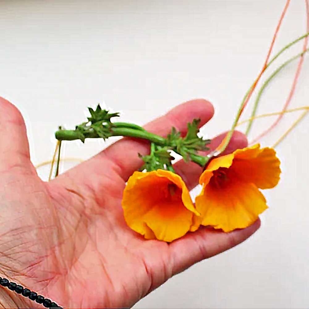 Fire Flower: California Poppies Necklace Polymer Clay.