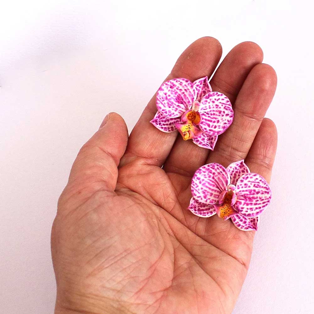 Silk Petals: Orchid Earrings Polymer Clay.