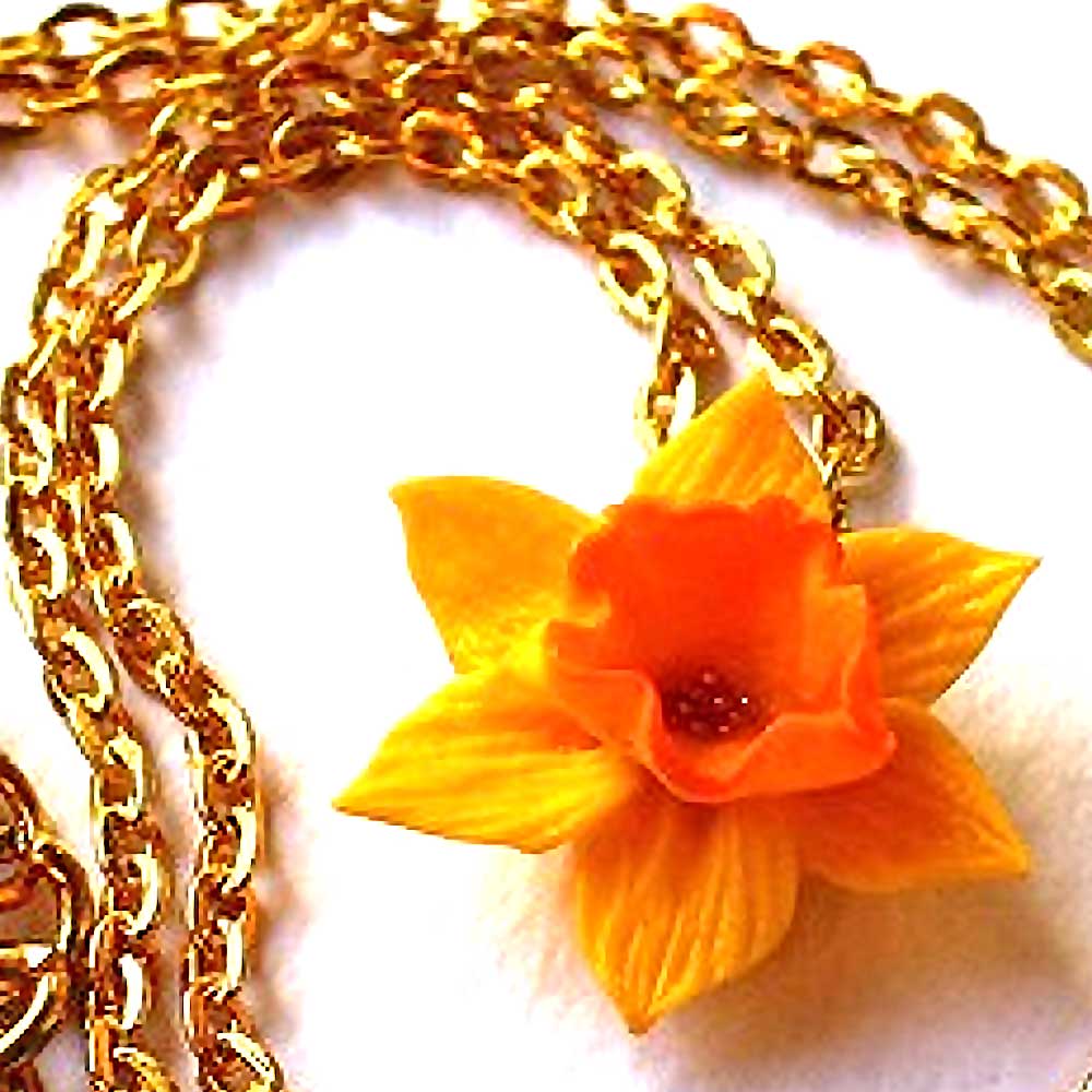 Spark of Magic: Daffodil Necklace Polymer Clay.