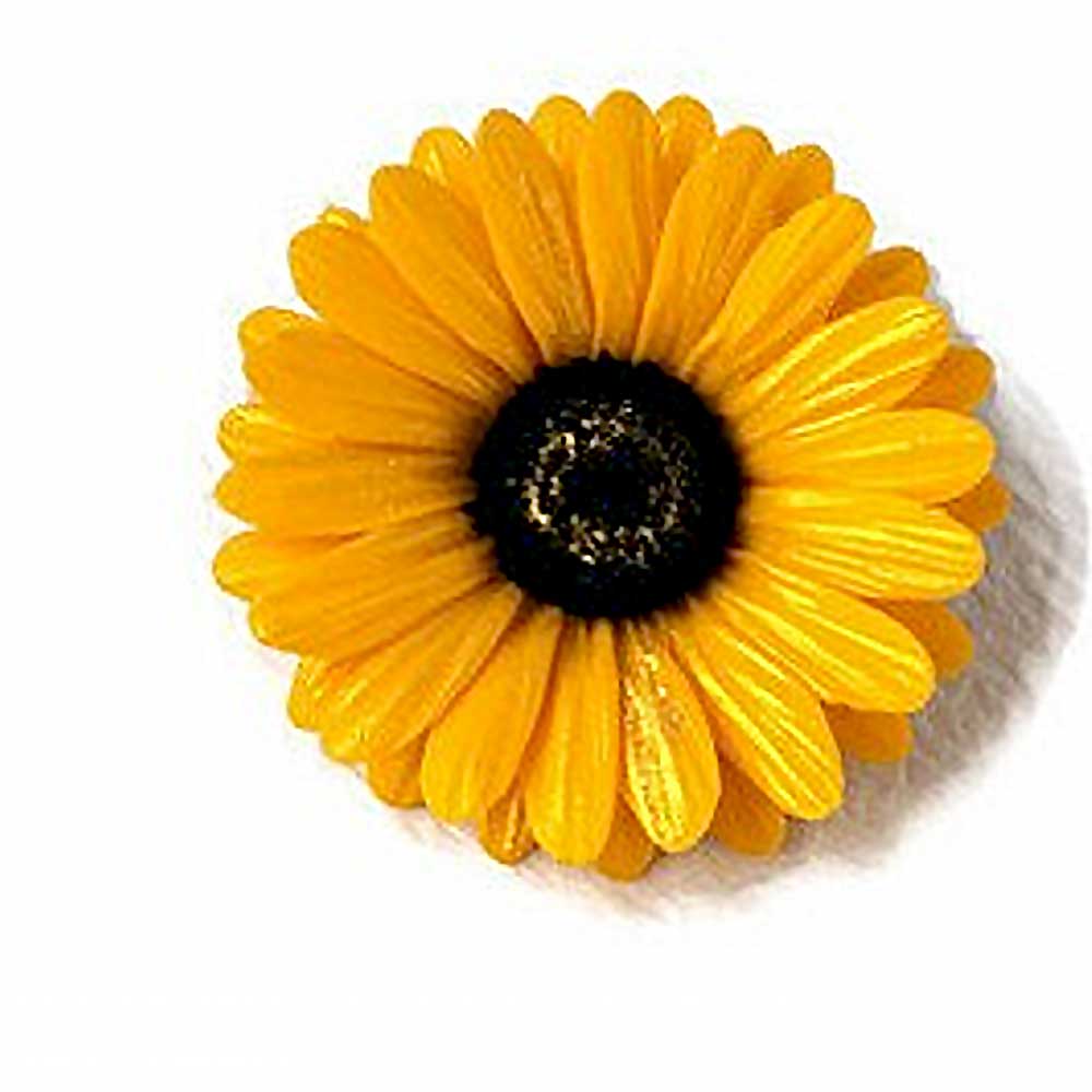 Golden Glow: Gerbera Pin Polymer Clay. 