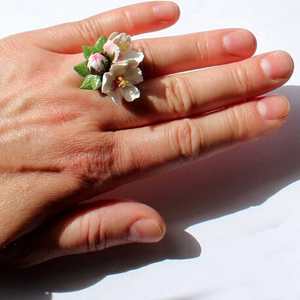 Fragrant Spring: Almond Blossom Ring Polymer Clay.