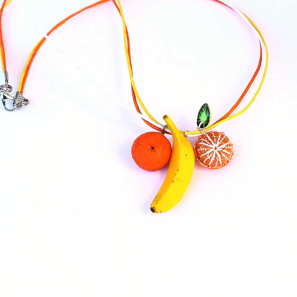 Fruit Flirt: Mandarin & Banana Pendant Polymer Clay.