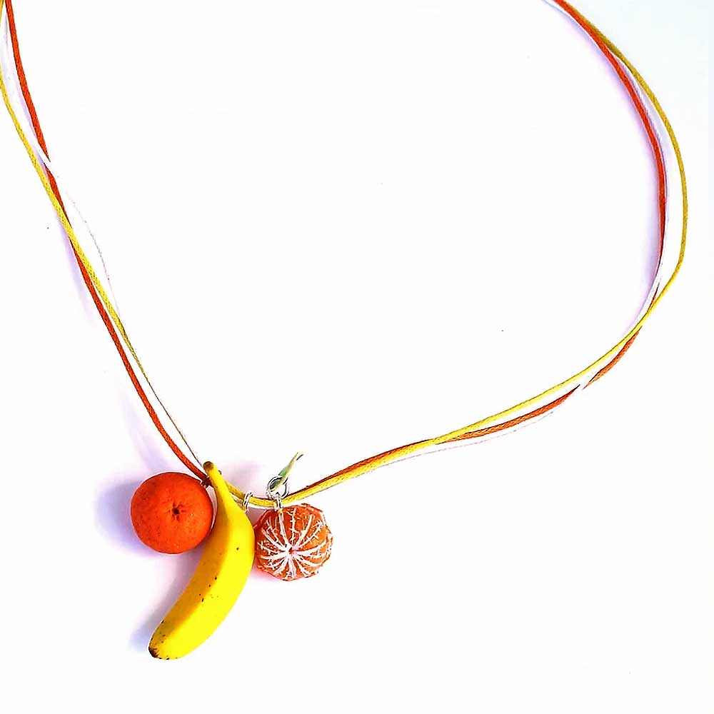 Fruit Flirt: Mandarin & Banana Pendant Polymer Clay.