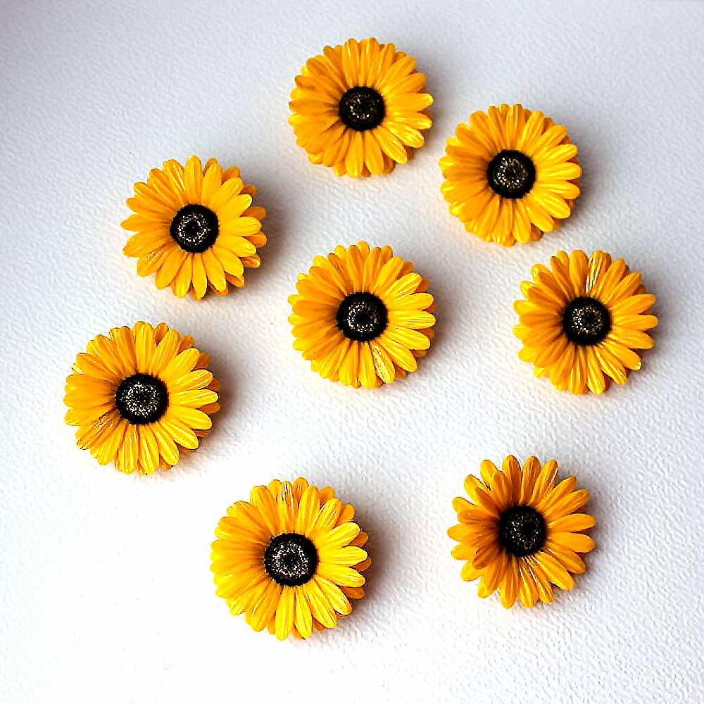 Golden Glow: Gerbera Pin Polymer Clay. 