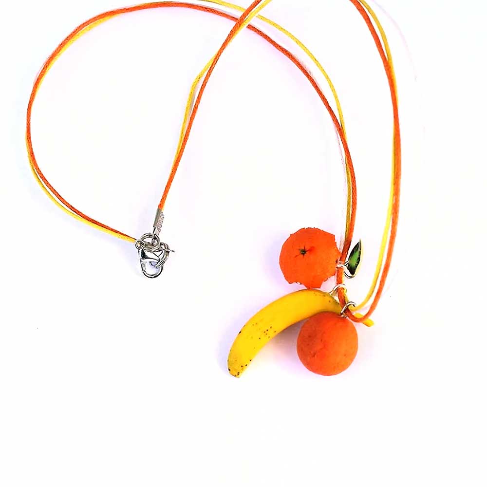 Fruit Flirt: Mandarin & Banana Pendant Polymer Clay.