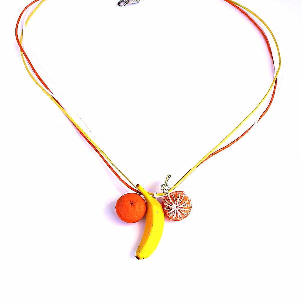 Fruit Flirt: Mandarin & Banana Pendant Polymer Clay.