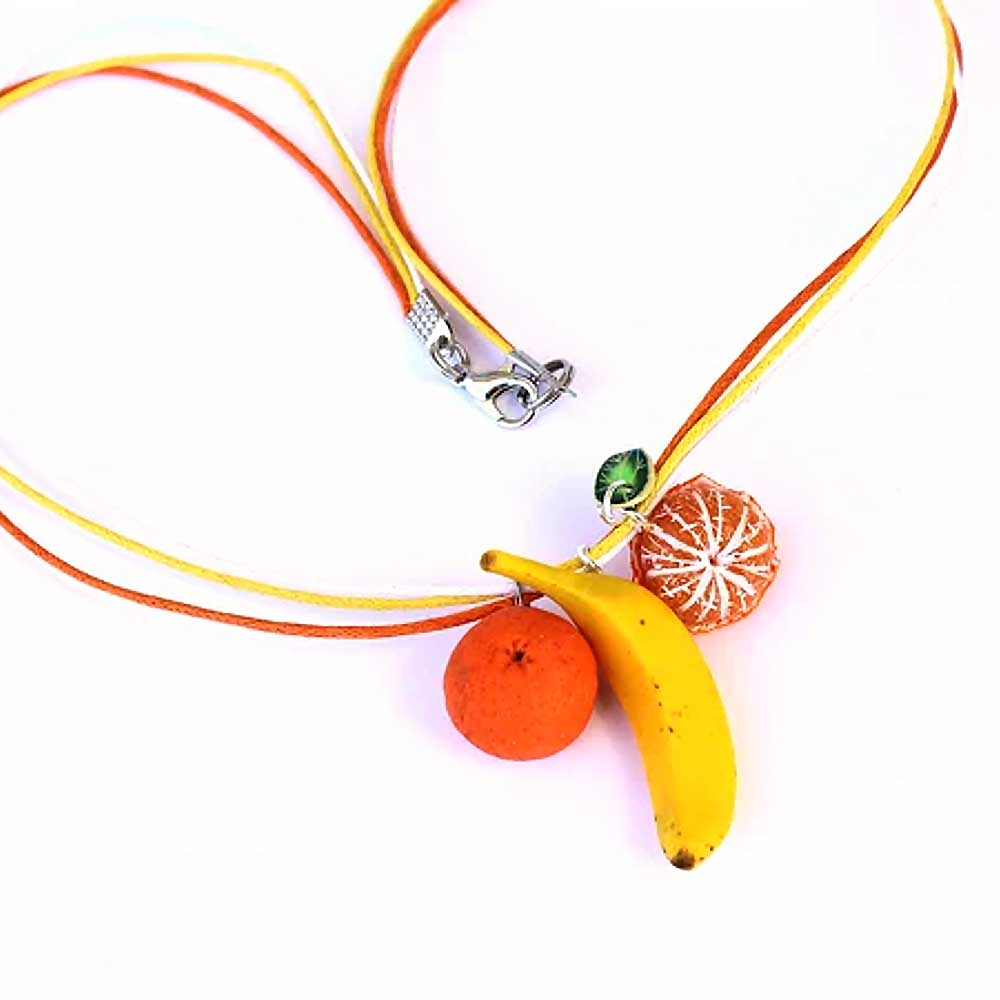 Fruit Flirt: Mandarin & Banana Pendant Polymer Clay.