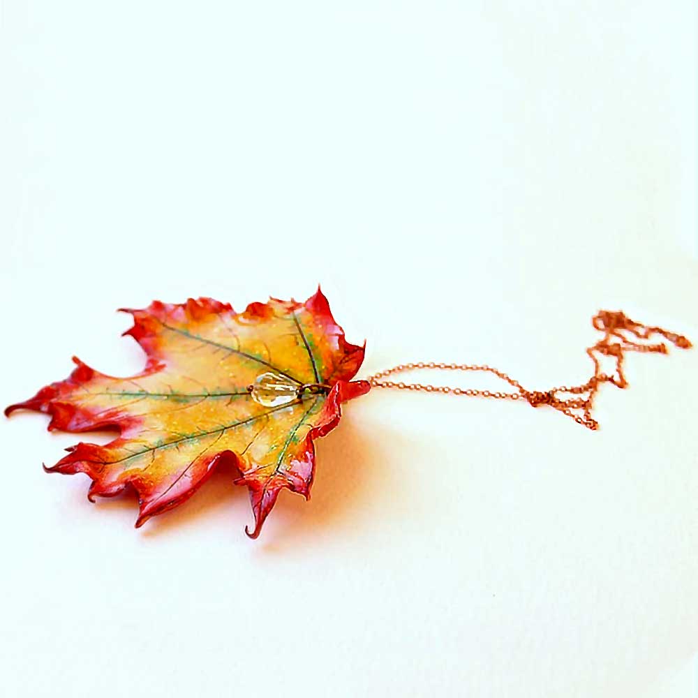 Tear of Autumn: Maple Leaf Pendant Polymer Clay.