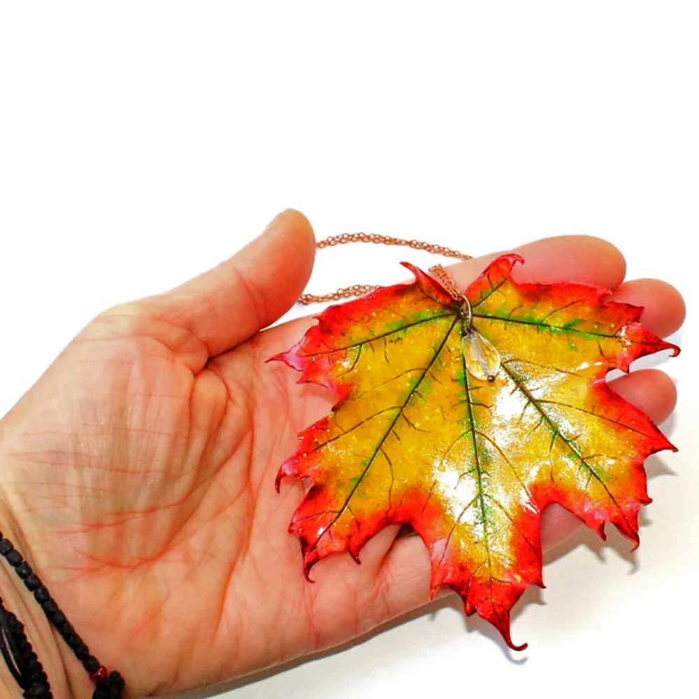 Tear of Autumn: Maple Leaf Pendant Polymer Clay.