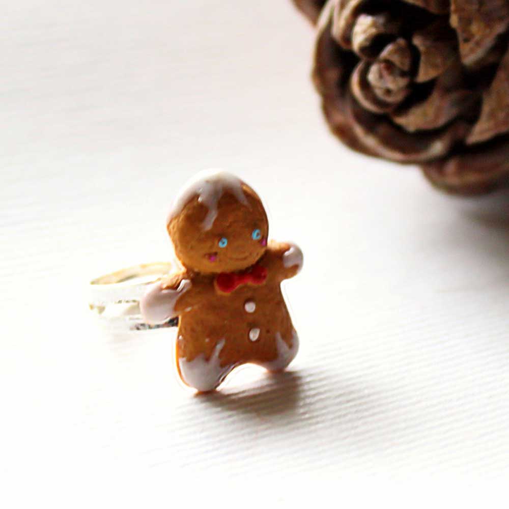 Sweet Buddy: Gingerbread Man Ring Polymer Clay.