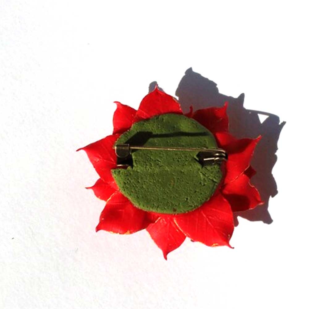 Winter Fire: Poinsettia Pin Polymer Clay.