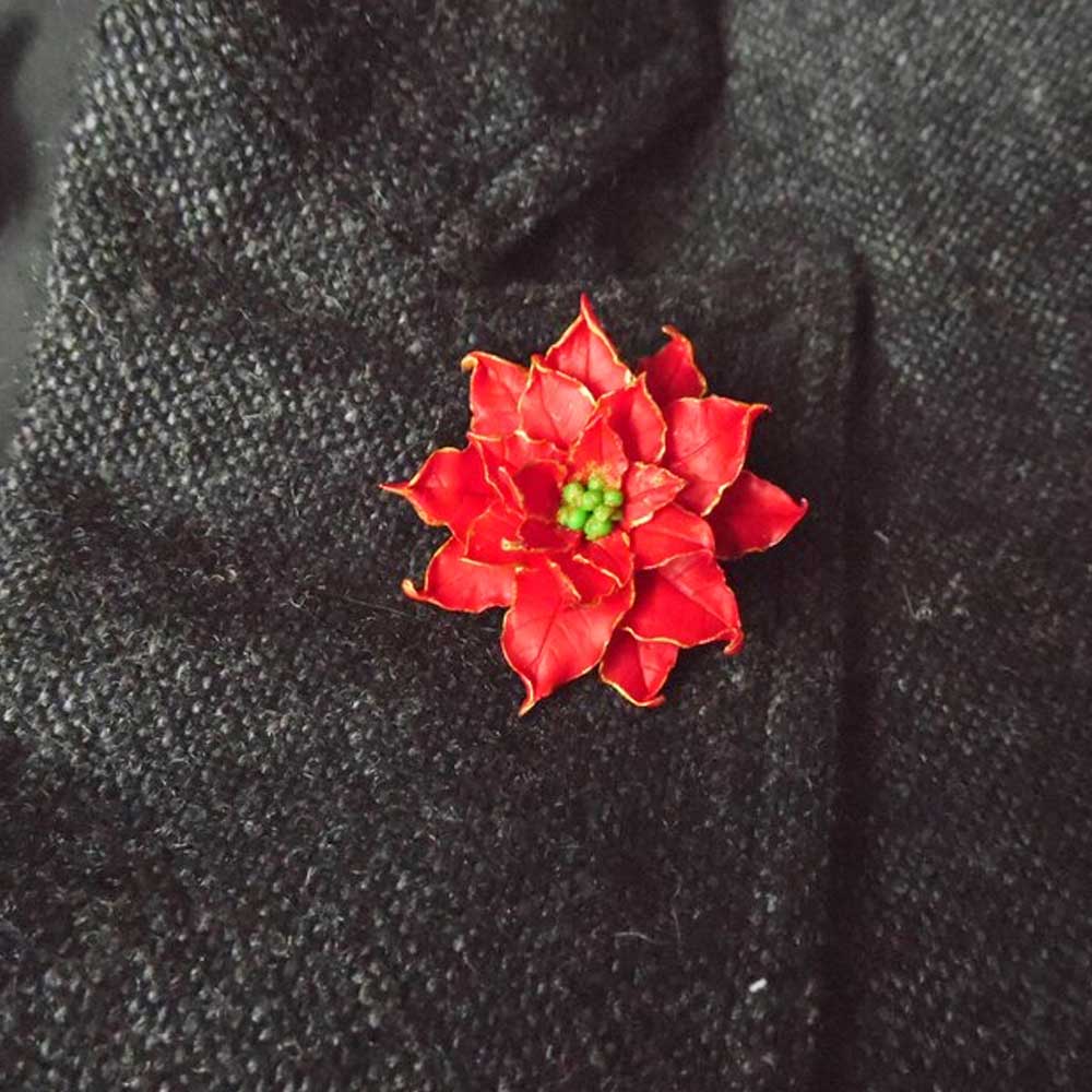 Winter Fire: Poinsettia Pin Polymer Clay.