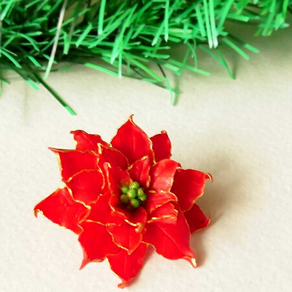 Winter Fire: Poinsettia Pin Polymer Clay.