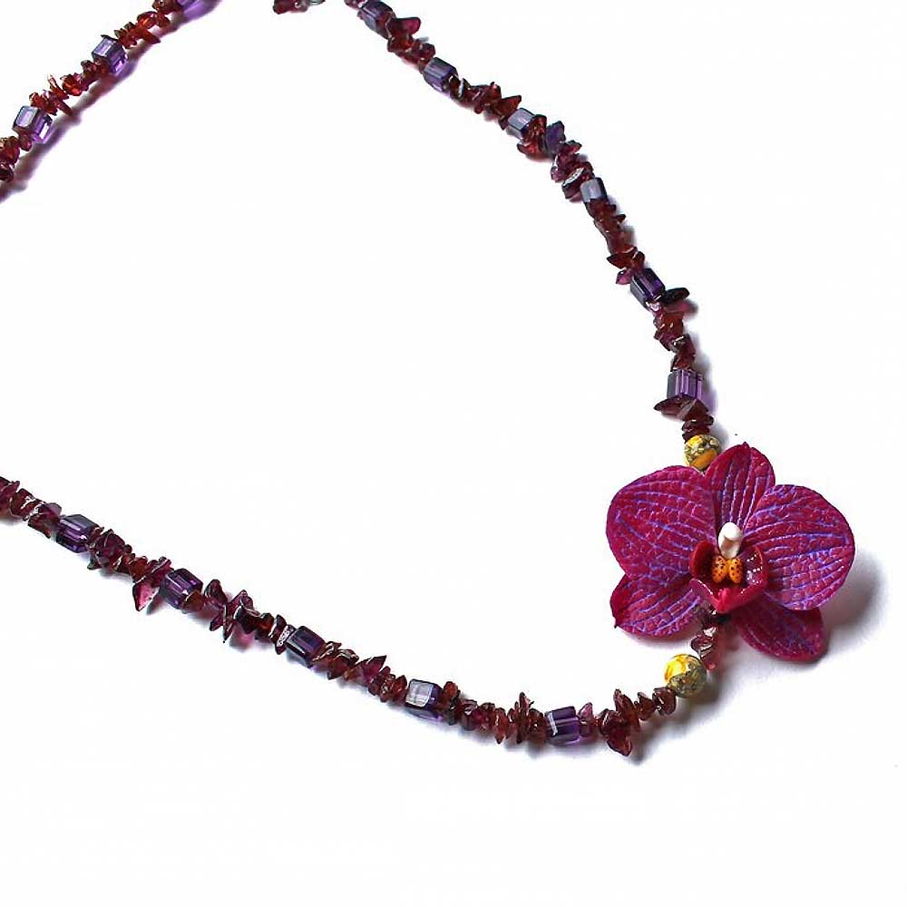 Dream Flower: Orchid Necklace Polymer Clay.